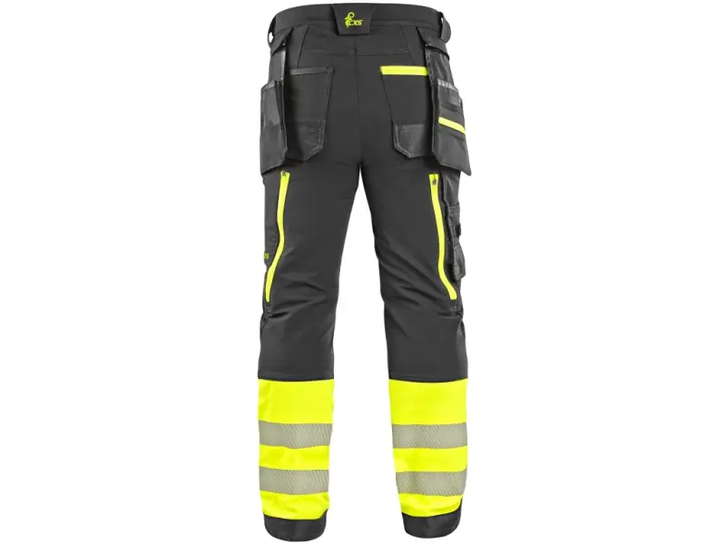 Kalhoty CXS NAOS HV, pánské, černo-žlutá Hi-Vis, reflexní pruhy