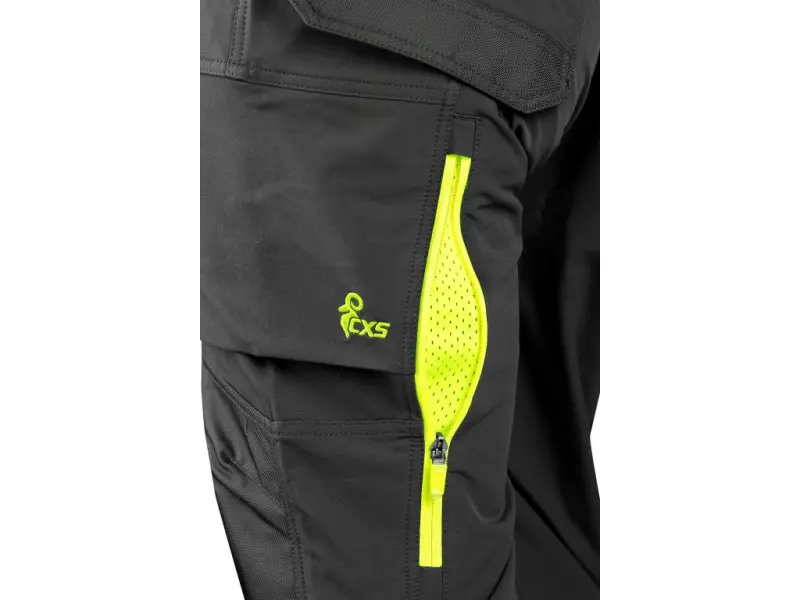 Kalhoty CXS NAOS HV, pánské, černo-žlutá Hi-Vis, reflexní pruhy