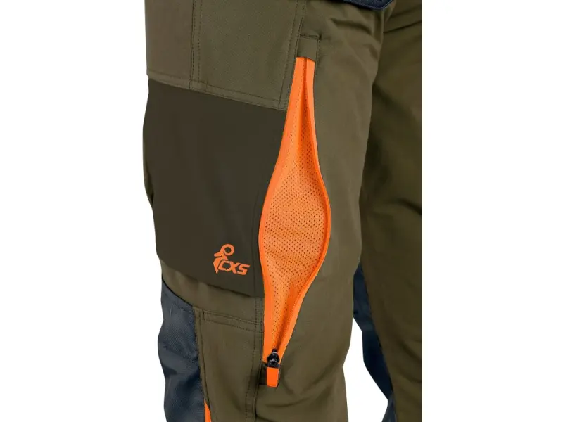 Kalhoty CXS NAOS pánské, khaki-olive, HV oranžové doplňky