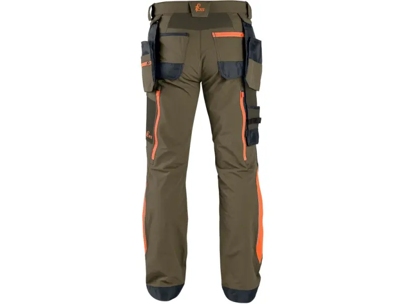 Kalhoty CXS NAOS pánské, khaki-olivová, HV oranžové doplňky, vel. 62