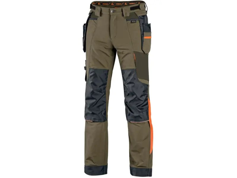 Kalhoty CXS NAOS pánské, khaki-olivová, HV oranžové doplňky, vel. 64