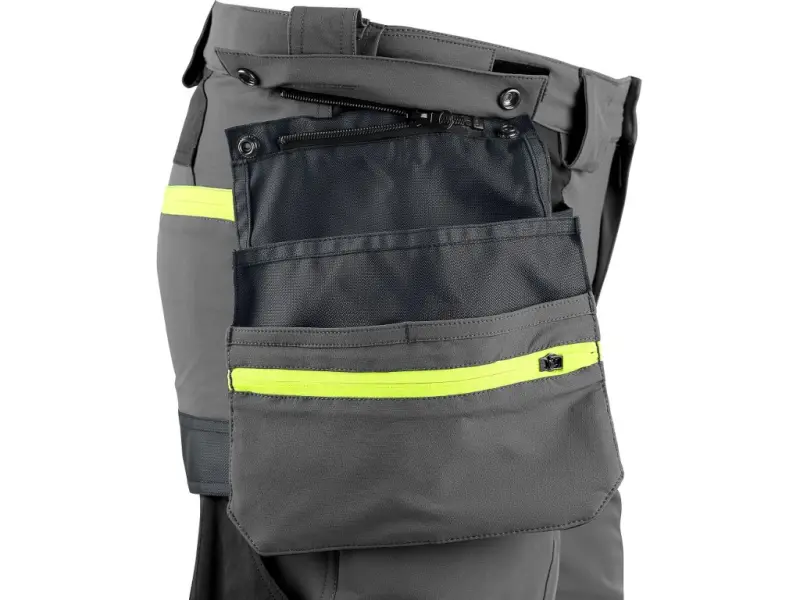 Kalhoty CXS NAOS pánské, šedo-černé, HV žluté doplňky