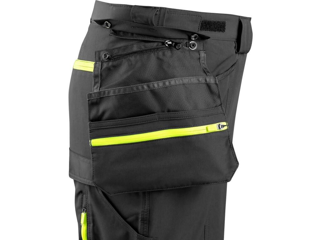 Strečové montérkové nohavice CXS NAOS HV pánske, čierno-žltá Hi-Vis, reflexné pruhy