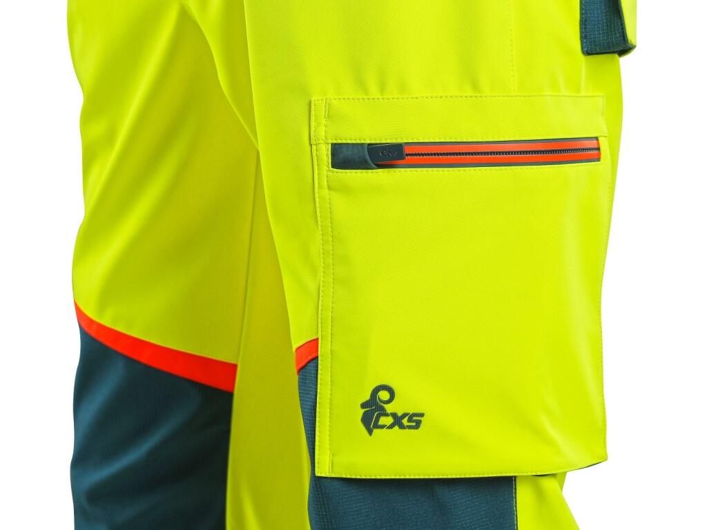 Kalhoty CXS BEDFORD, výstražné, pánské, softshell, žluto-petrolová, vel. 52
