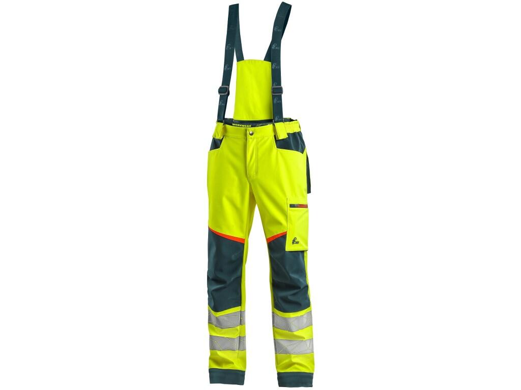 Kalhoty CXS BEDFORD, výstražné, pánské, softshell, žluto-petrolová, vel. 60