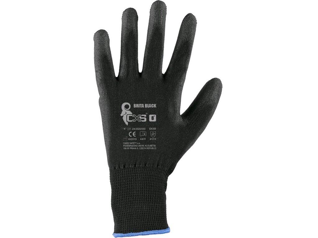 Rukavice CXS BRITA BLACK, s blistrem, máčené v polyuretanu, vel. 08