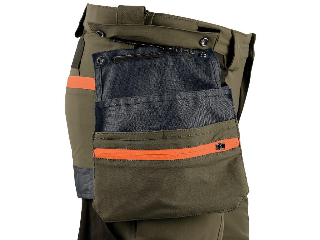 Kalhoty CXS NAOS pánské, khaki-olivová, HV oranžové doplňky, vel. 60