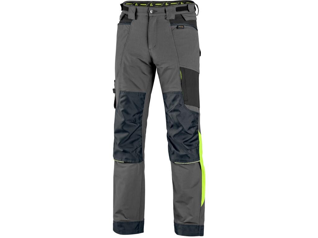 Strečové montérkové nohavice CXS NAOS pánske, sivo-čierne, HV žlté doplnky