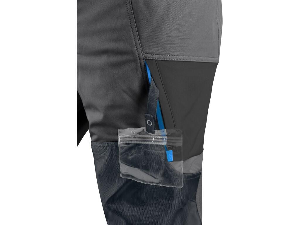 Strečové montérkové nohavice CXS NAOS pánske, sivo-čierne, HV modré doplnky