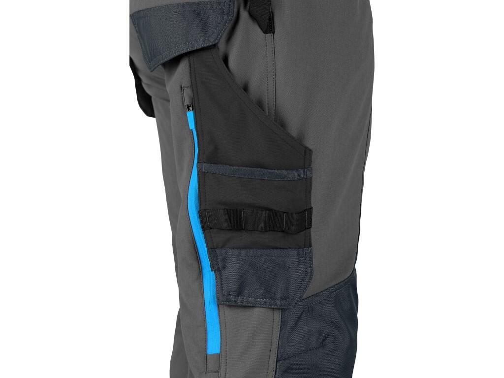 Strečové montérkové nohavice CXS NAOS pánske, sivo-čierne, HV modré doplnky