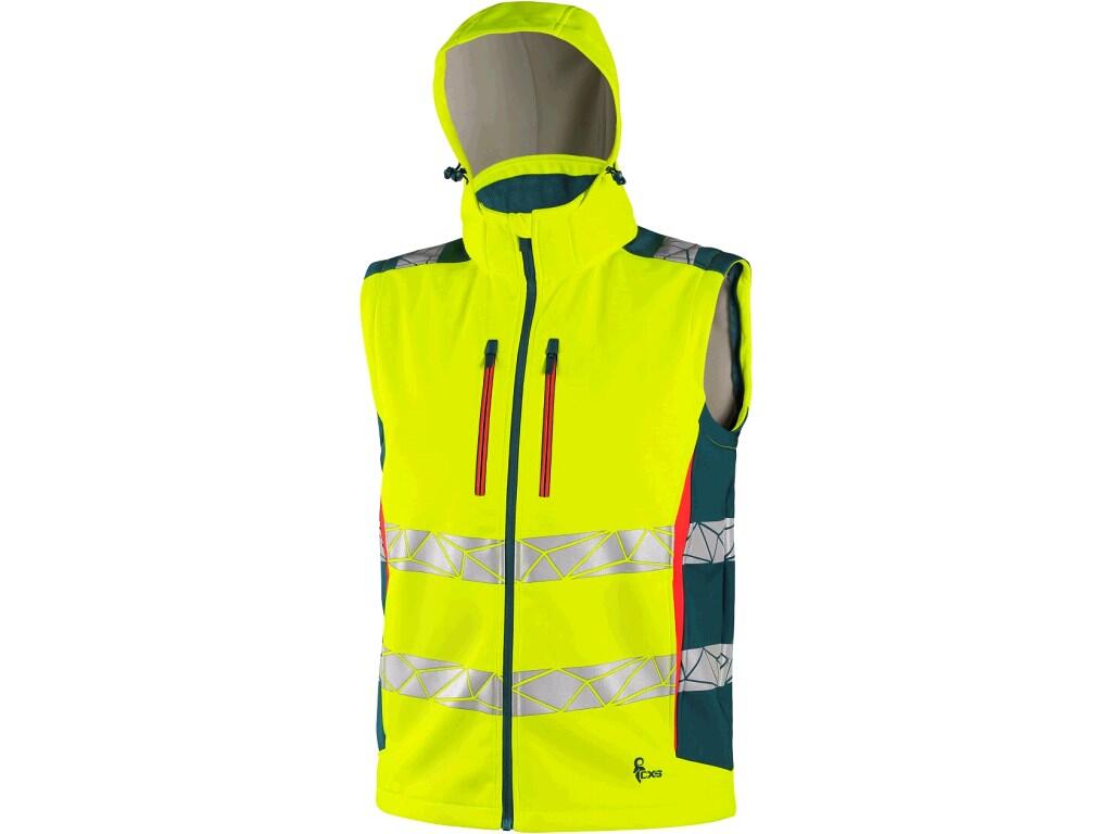 Bunda CXS BEDFORD, výstražná, pánská, softshell, žluto-petrolová, vel. M