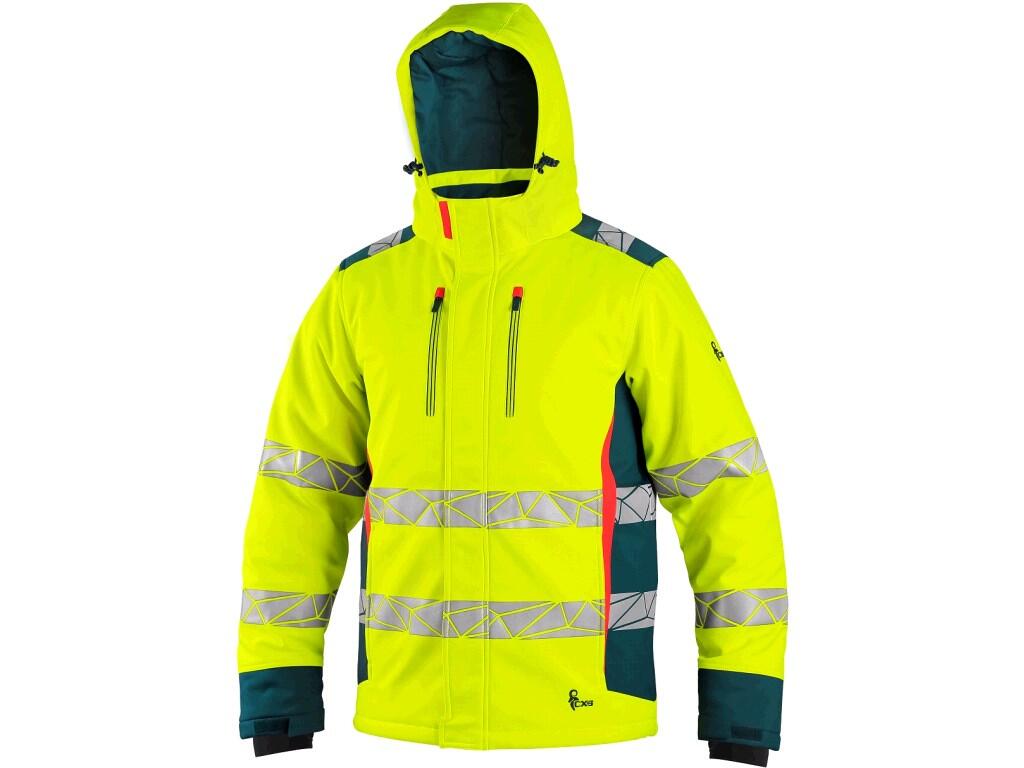 Bunda CXS BEDFORD WINTER, výstražná, zimná, pánska, softshell, žlto-petrolejová, vel. XL